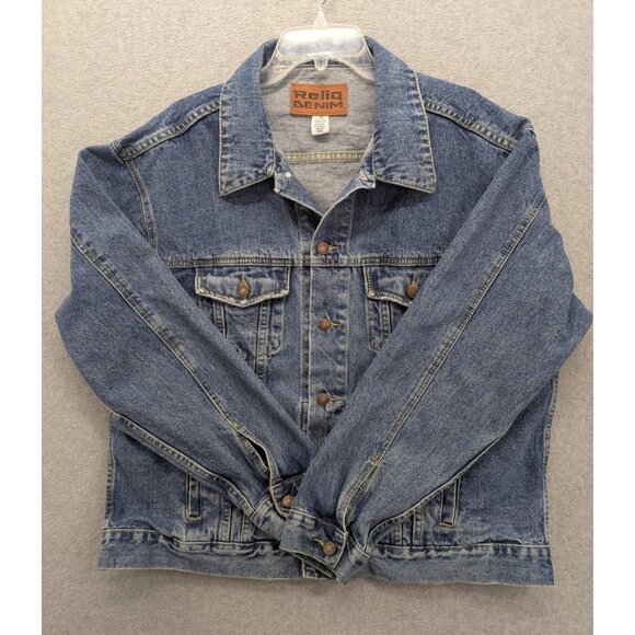 ReliQ Denim Jacket Mens XL Blue Trucker 100% Cotton Button Front Pockets Classic - Picture 1 of 7